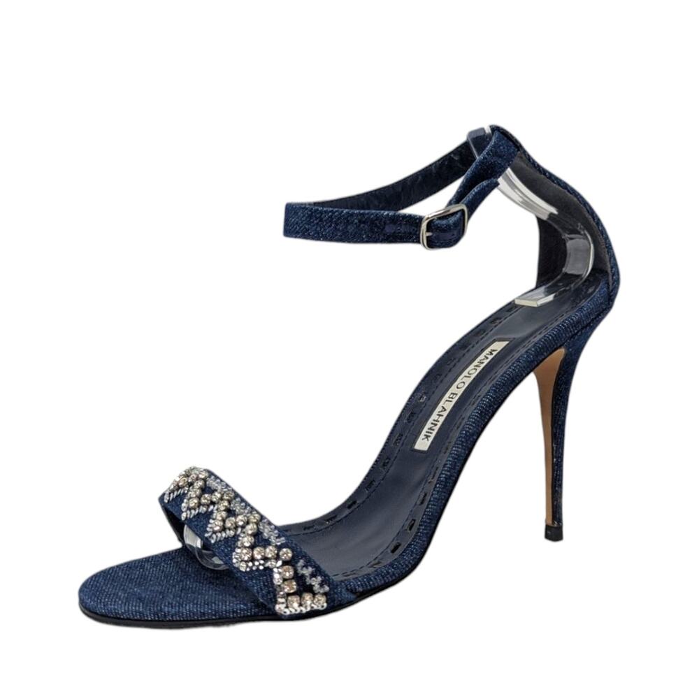Manolo Blahnik x Rihanna limited edition Rih-Vi strappy crystal sandal denim 40